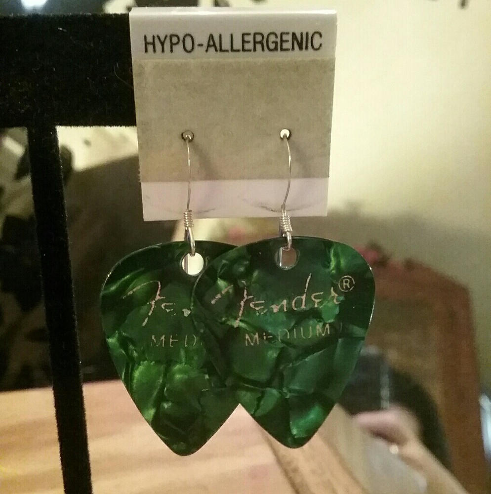 Green Guitar Pick Earrings